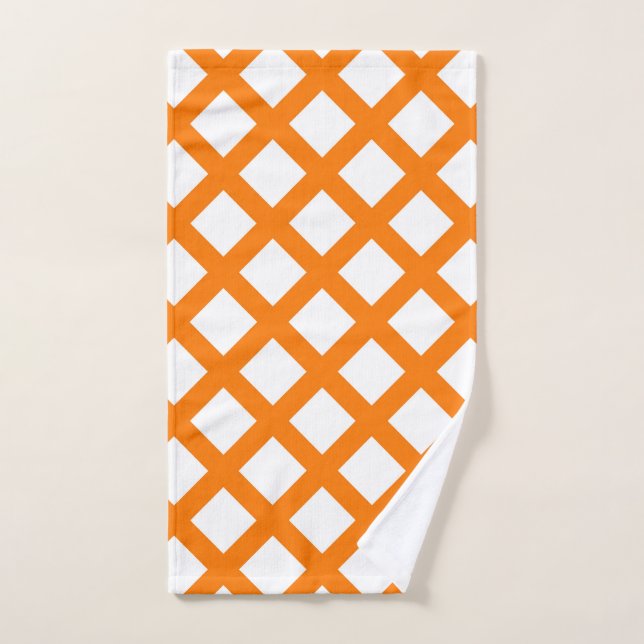 Orange White Checker Diamond Pattern Hand Towel (Hand Towel)