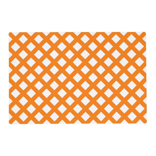 Orange White Checker Diamond Pattern Laminated Placemat (Front)