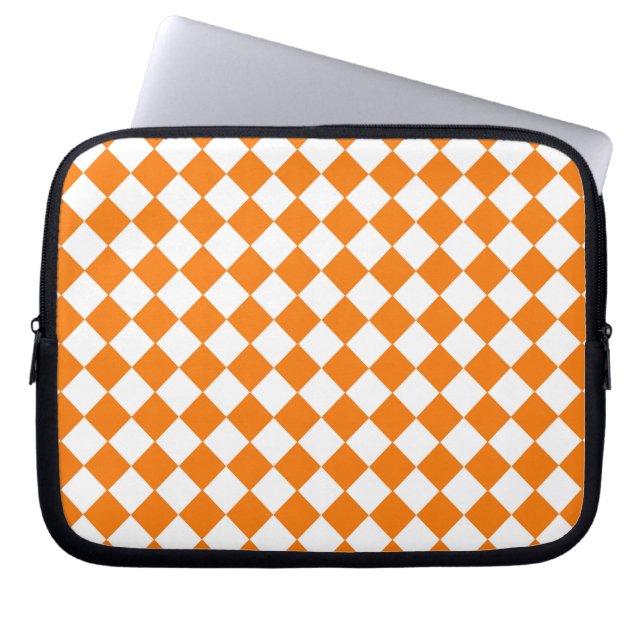 Orange White Checker Diamond Pattern  Laptop Sleeve (Front)