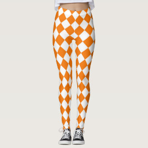 Orange White Checker Diamond Pattern  Leggings