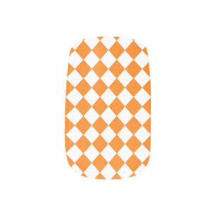 Orange White Checker Diamond Pattern Minx Nail Art