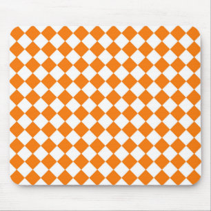 Orange White Checker Diamond Pattern Mouse Pad