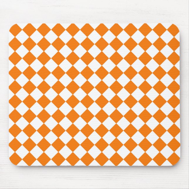 Orange White Checker Diamond Pattern  Mouse Pad (Front)