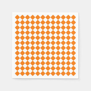Orange White Checker Diamond Pattern Napkins