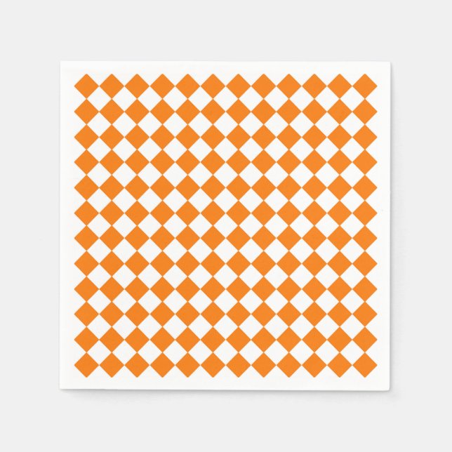 Orange White Checker Diamond Pattern Napkins (Front)