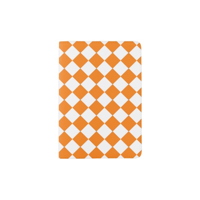Orange White Checker Diamond Pattern Passport Holder (Front)