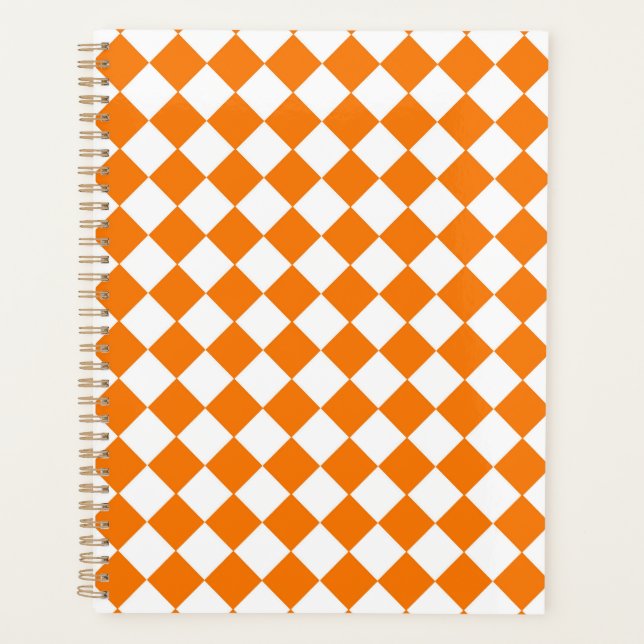 Orange White Checker Diamond Pattern  Planner (Front)