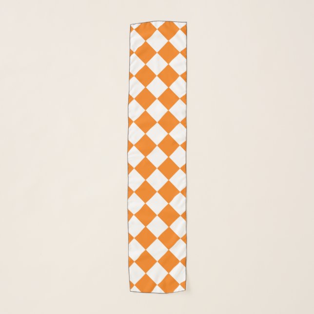 Orange White Checker Diamond Pattern Scarf (Front)