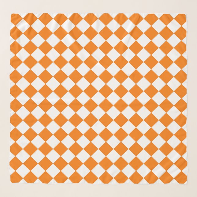 Orange White Checker Diamond Pattern Scarf (Front)