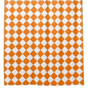 Orange White Checker Diamond Pattern Shower Curtain