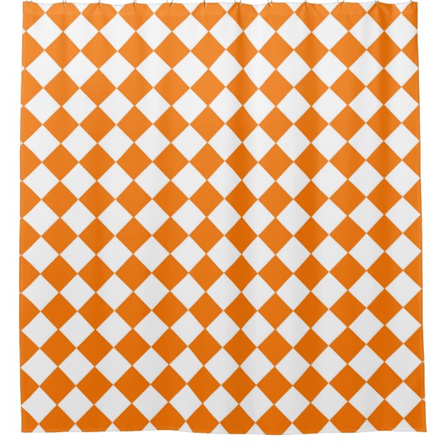 Orange White Checker Diamond Pattern  Shower Curtain (Front)