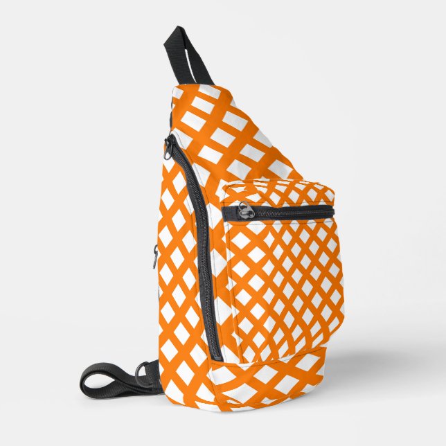 Orange White Checker Diamond Pattern Sling Bag (Left Corner)