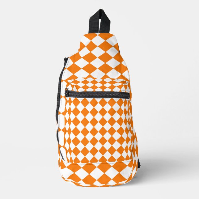 Orange White Checker Diamond Pattern Sling Bag (Front)