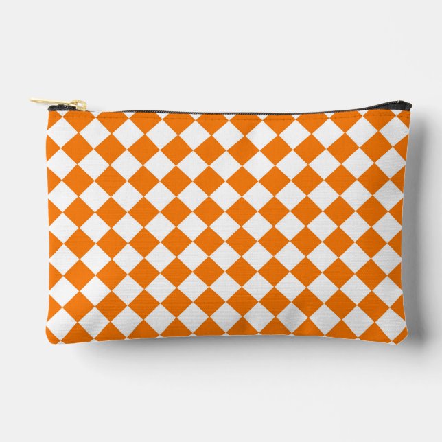 Orange White Checker Diamond Pattern Small Accessory Pouch (Front)