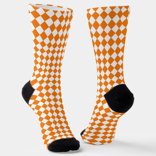Orange White Checker Diamond Pattern Socks (Angled)