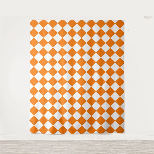 Orange White Checker Diamond Pattern  Tapestry (Front)