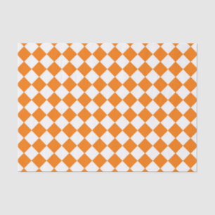 Orange White Checker Diamond Pattern Tissue Paper