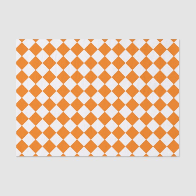 Orange White Checker Diamond Pattern Tissue Paper (Front)