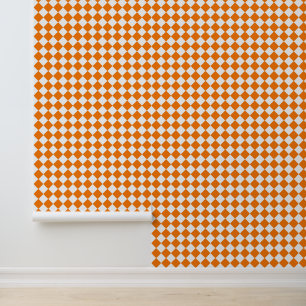 Orange White Checker Diamond Pattern Wallpaper