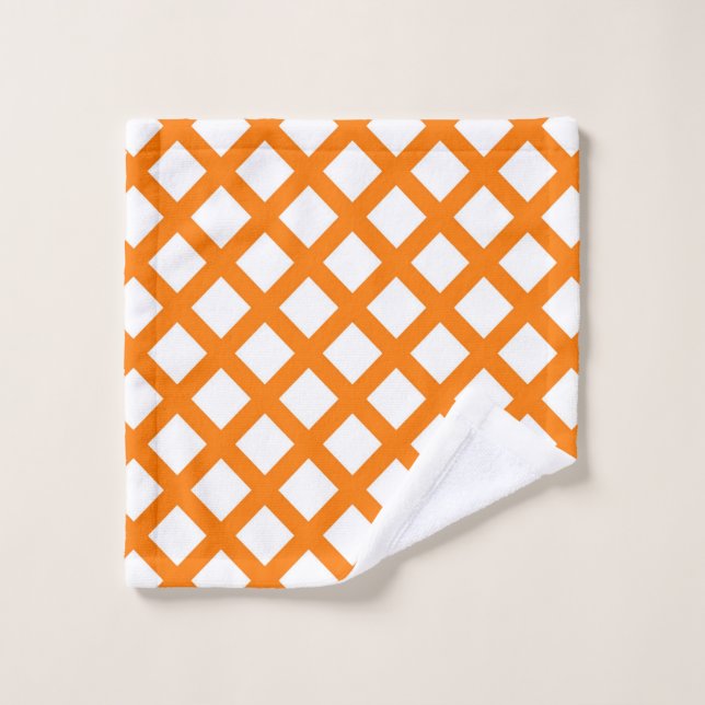 Orange White Checker Diamond Pattern Wash Cloth (Wash Cloth)
