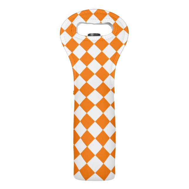 Orange White Checker Diamond Pattern Wine Bag (Front)