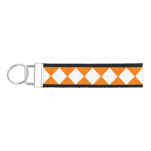 Orange White Checker Diamond Pattern Wrist Keychain
