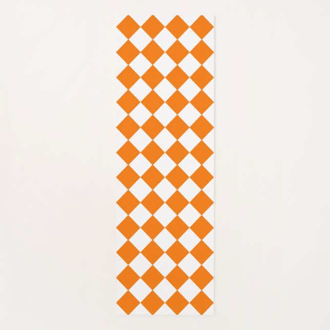 Orange White Checker Diamond Pattern  Yoga Mat (Front)