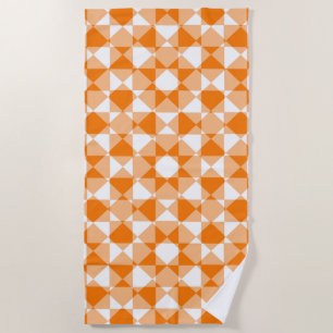 Orange White Checker Diamond Plaid Pattern Beach Towel