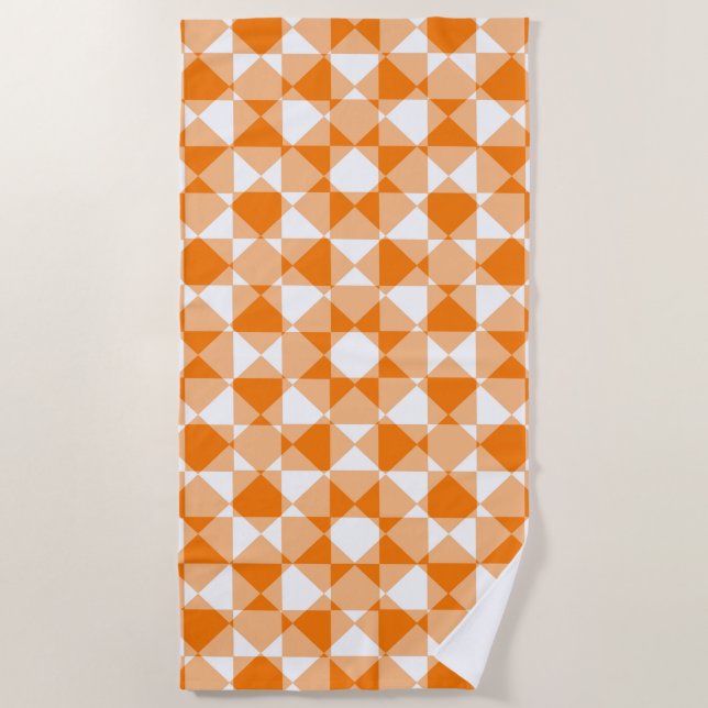 Orange White Checker Diamond Plaid Pattern Beach Towel (Front)