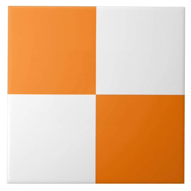Orange White Checker Pattern Ceramic Tile (Front)