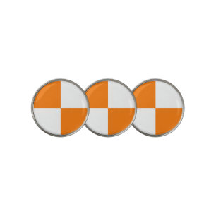 Orange White Checker Pattern Golf Ball Marker