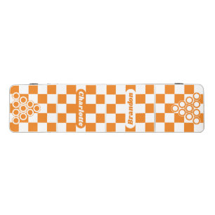 Orange & White Checker with Names Beer Pong Table