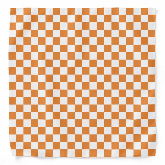 Orange White Checkerboard Pattern Bandana (Front)
