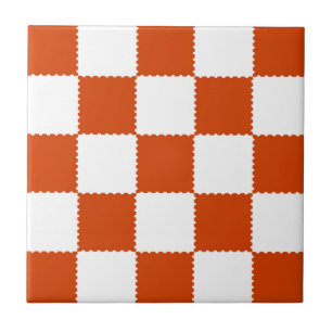 Orange & White Checkerboard Pattern Ceramic Tile