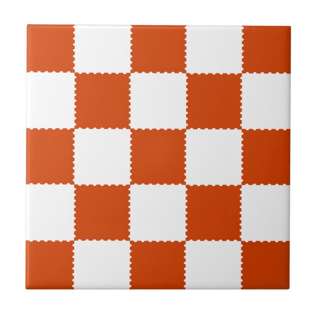 Orange & White Checkerboard Pattern Ceramic Tile (Front)