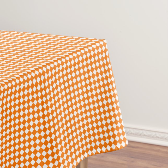 Orange White Checkered Check Fall Halloween Party Tablecloth (In Situ)