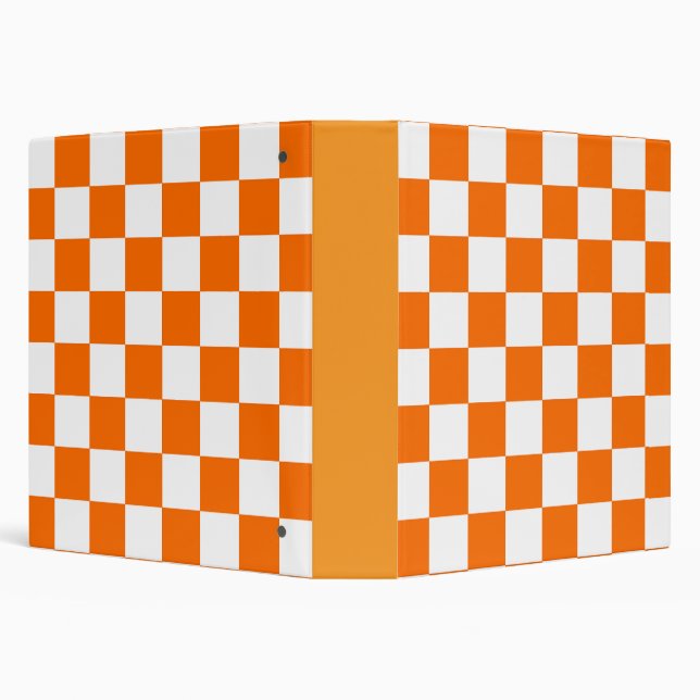 Orange White Checkered Check Pattern 3 Ring Binder (Background)
