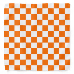 Orange White Checkered Check Pattern Bandana