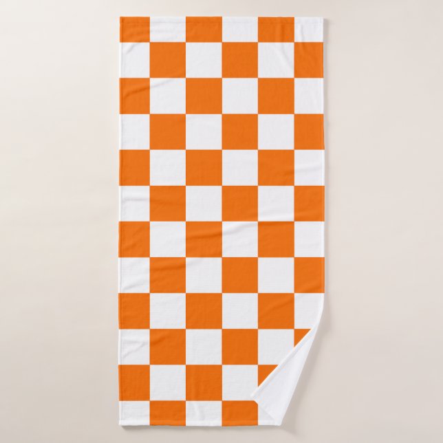 Orange White Checkered Check Pattern Bath Towel (Bath Towel)