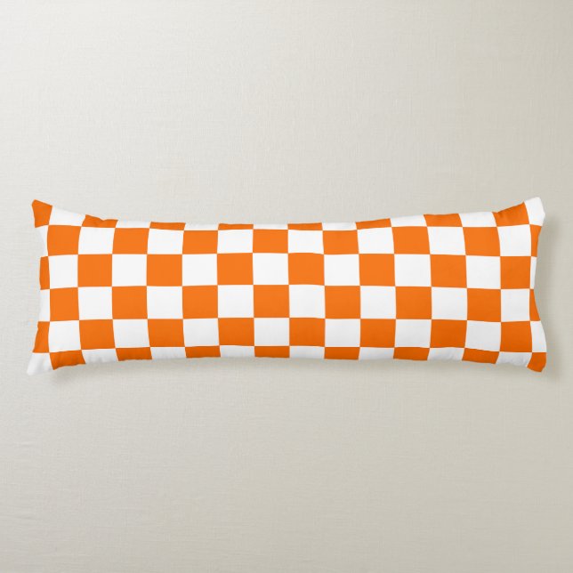Orange White Checkered Check Pattern Body Pillow (Front)