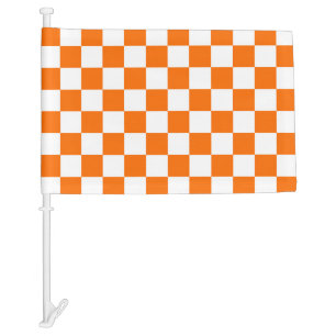 Orange White Checkered Check Pattern Car Flag