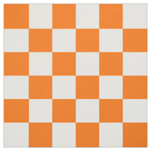 Orange White Checkered Check Pattern Fabric