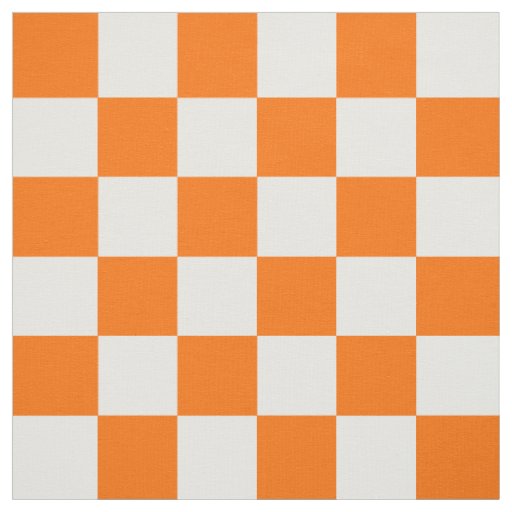 Orange White Checkered Check Pattern Fabric