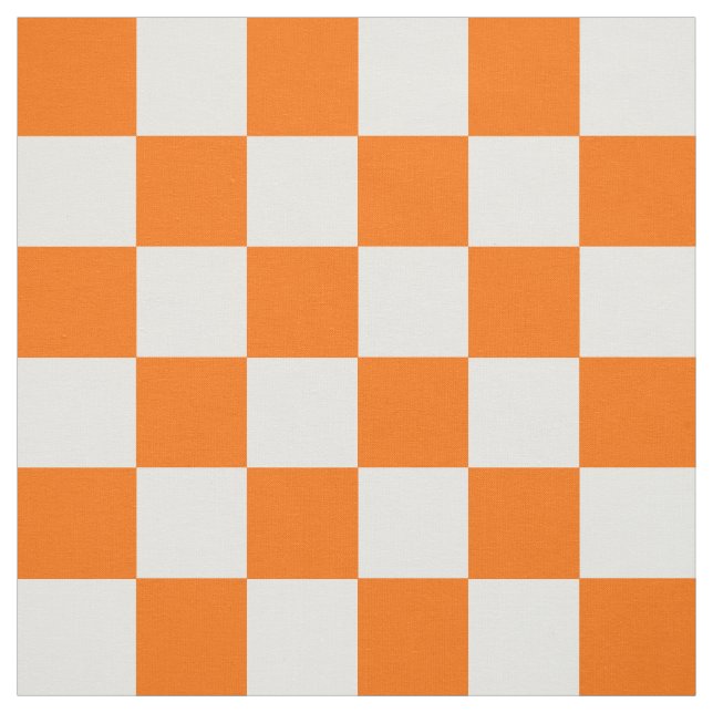Orange White Checkered Check Pattern Fabric (Swatch)