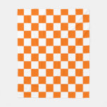 Orange White Checkered Check Pattern Fleece Blanket
