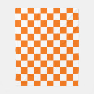 Orange White Checkered Check Pattern Fleece Blanket