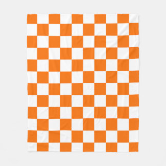 Orange White Checkered Check Pattern Fleece Blanket