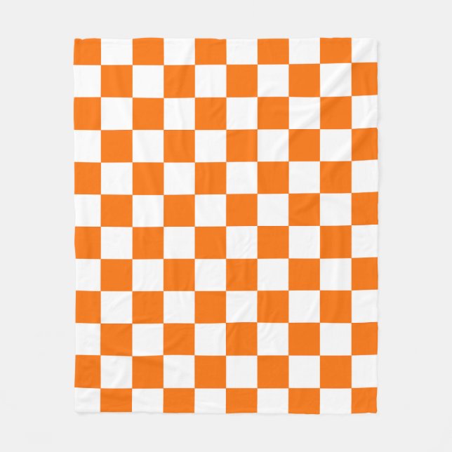 Orange White Checkered Check Pattern Fleece Blanket (Front)
