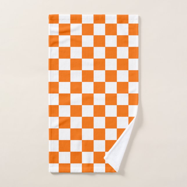 Orange White Checkered Check Pattern Hand Towel (Hand Towel)