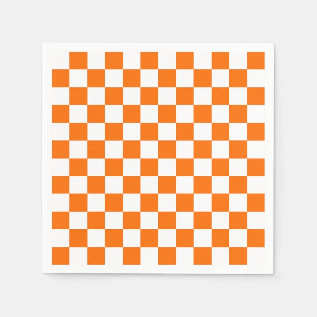 Orange White Checkered Check Pattern Napkins (Front)